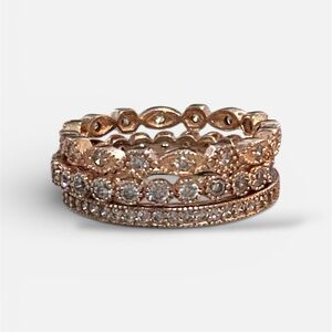 Rose Gold Diamond Stacked Sterling Silver Rings Vintage Design Anniversary
